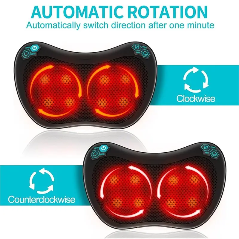 ABVI-Muscle Pain Relief Neck Massager With Heat 8 Deep Tissue Kneading Nodes 3 Speeds 2 Directions Lower Back Shoulder EU Plug