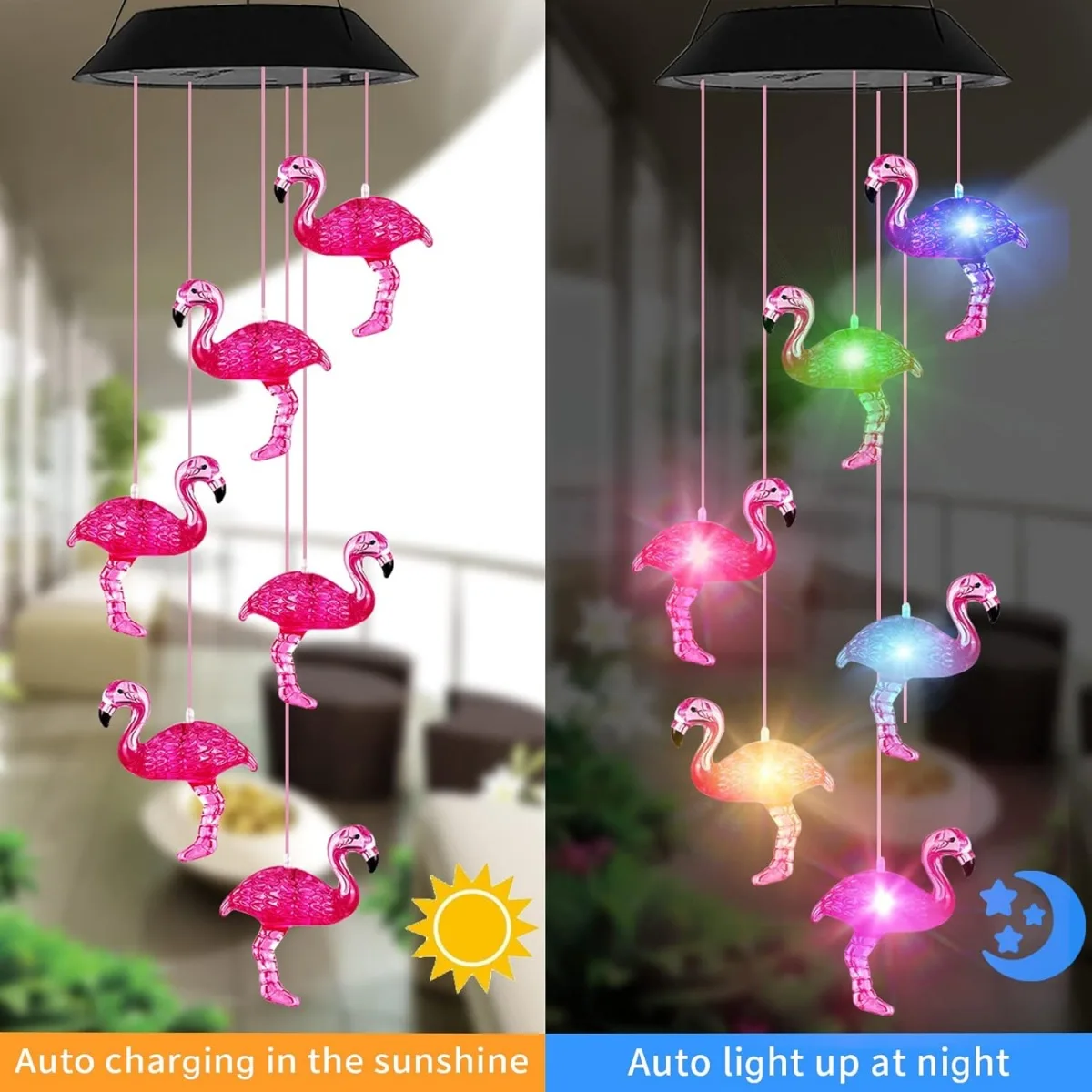 1 قطعة تعمل بالطاقة الشمسية الملونة الرياح الرنين ضوء في الهواء الطلق مقاوم للماء معلقة مصباح المحمول للمنزل حديقة ساحة فناء مهرجان ديكور #4