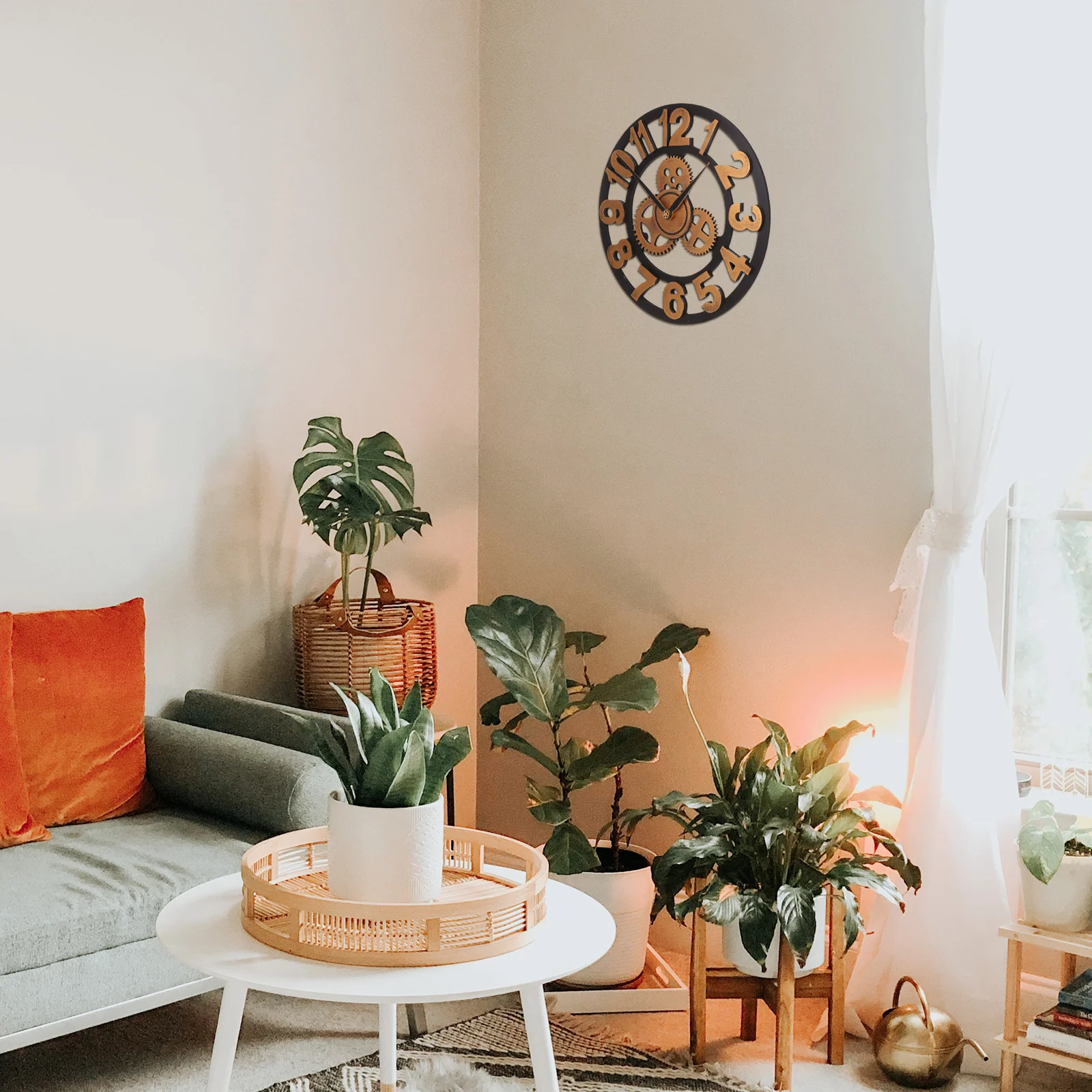 

1pc Gear Decor Iron Industrial Wall Hanging Clock For Home Office Living Room Silent Round Wall Clock Decoration