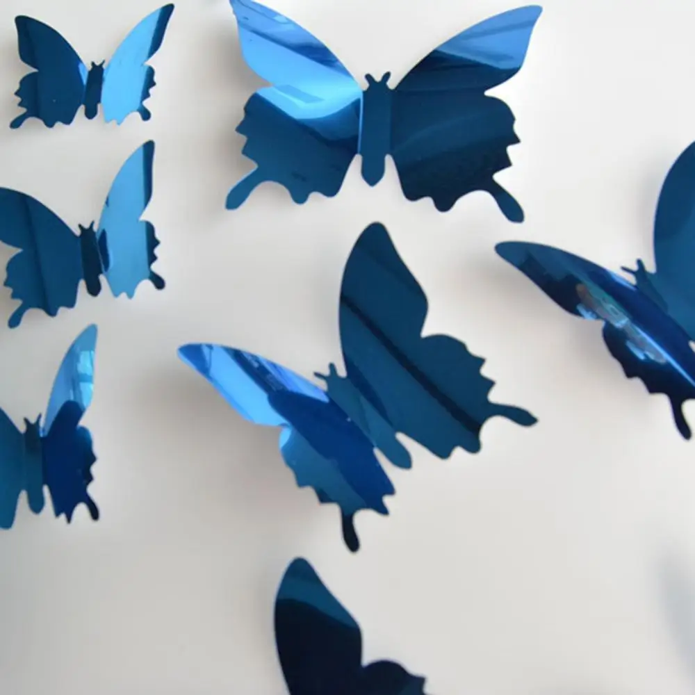 12Pcs/Set Butterfly 3D Mirror PVC Wall Sticker Decal Removable Butterfly Wall Sticker DIY Modern Art Home Decorations Gift
