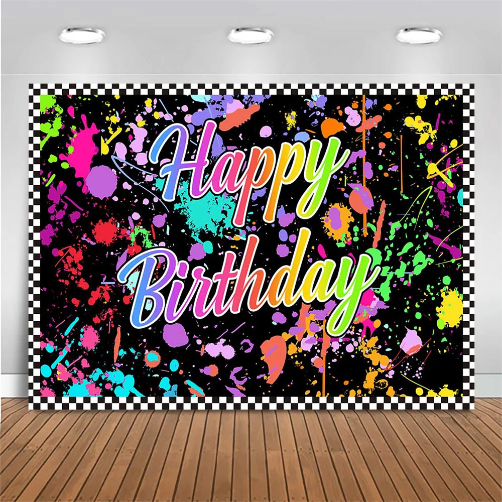 Mocsicka Graffiti Happy Birthday Backdrop Splash Design Hip Hop Glow 80s & 90s Theme Birthday Party Photo Background Decor Props