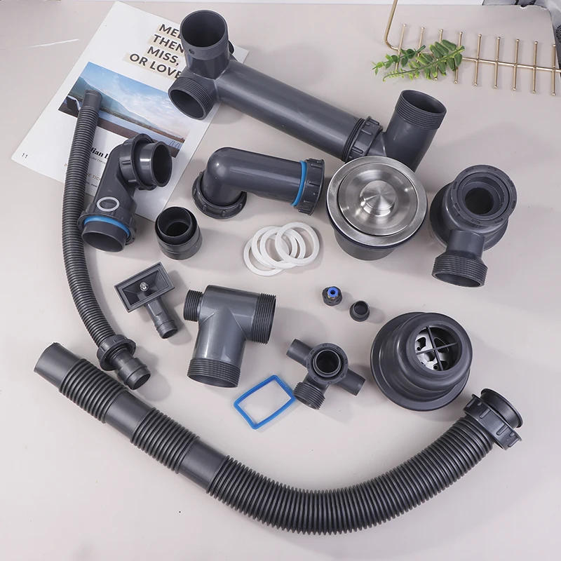 1Set Kitchen Washbasin Sink Bathroom Downpipe Fittings Single And Double Sink Anti-odour Drain Pipe Tee Sink Drain Universal Set