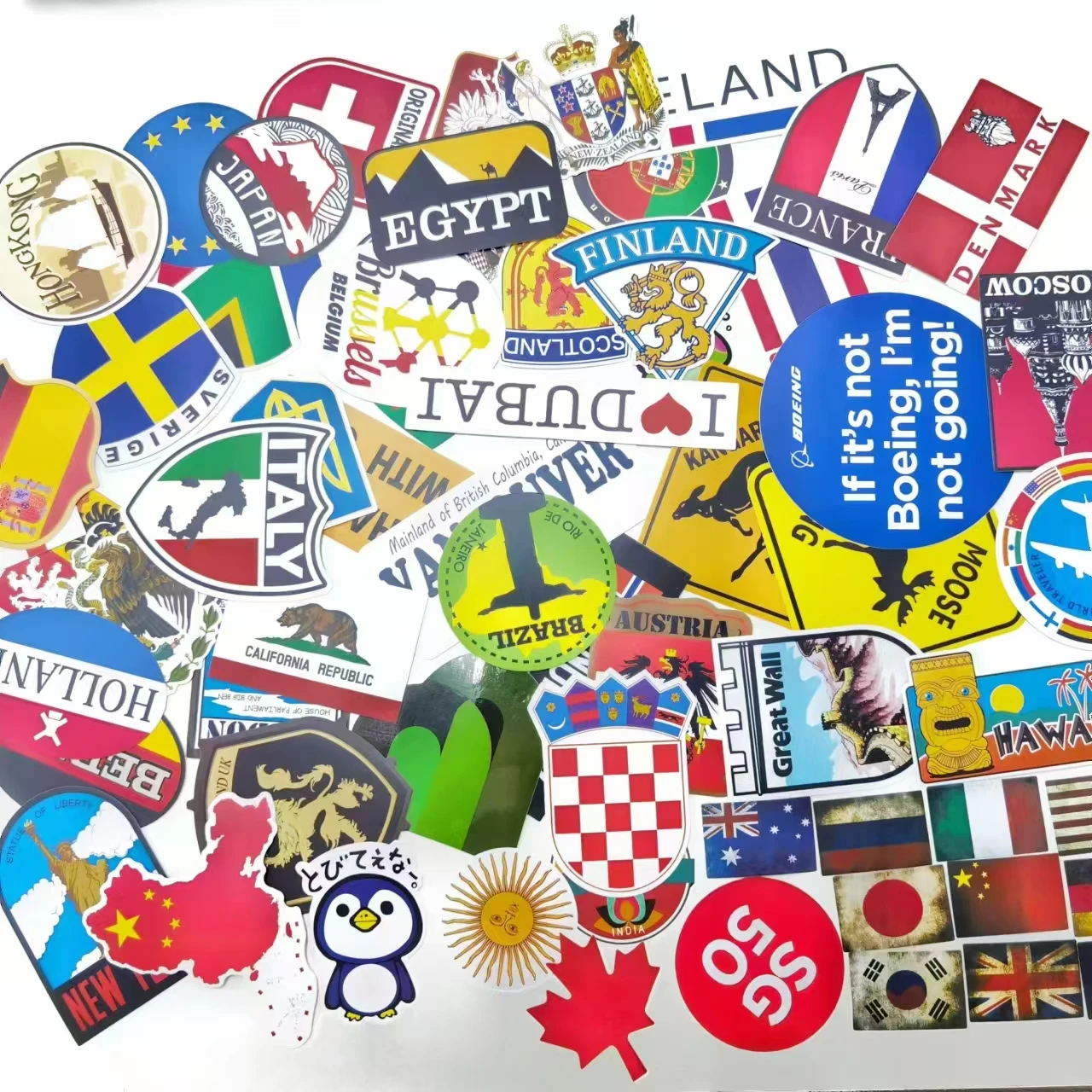 64 Pcs/Set National Flag Countries Stickers Waterproof PVC  Skateboard Pegatinas Fridge Laptop Luggage Journal Decorate for Kids