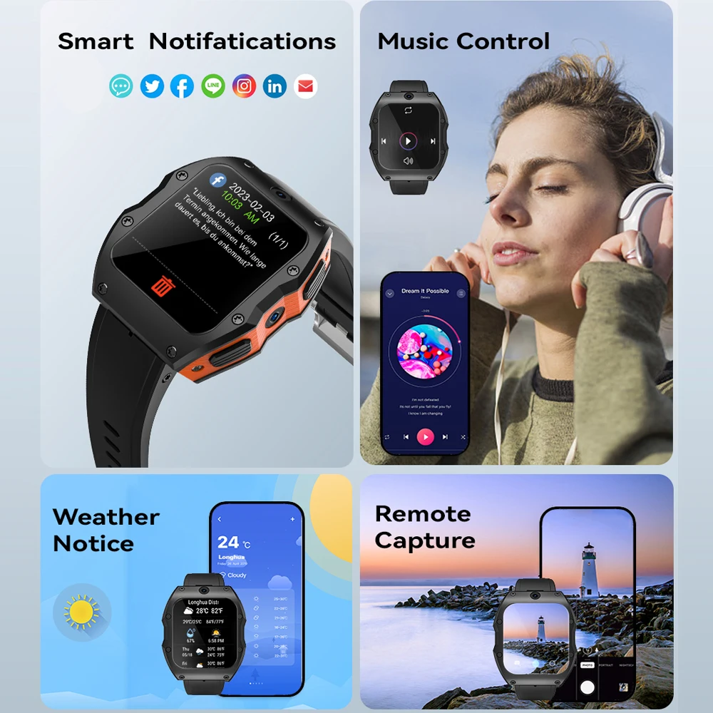 4G LTE Android Smart Watch 5MP+13MP HD Camera Heart Rate WiFi GPS Smartwatch Men 1050mAh Women Fitness Tracker Waterproof Health