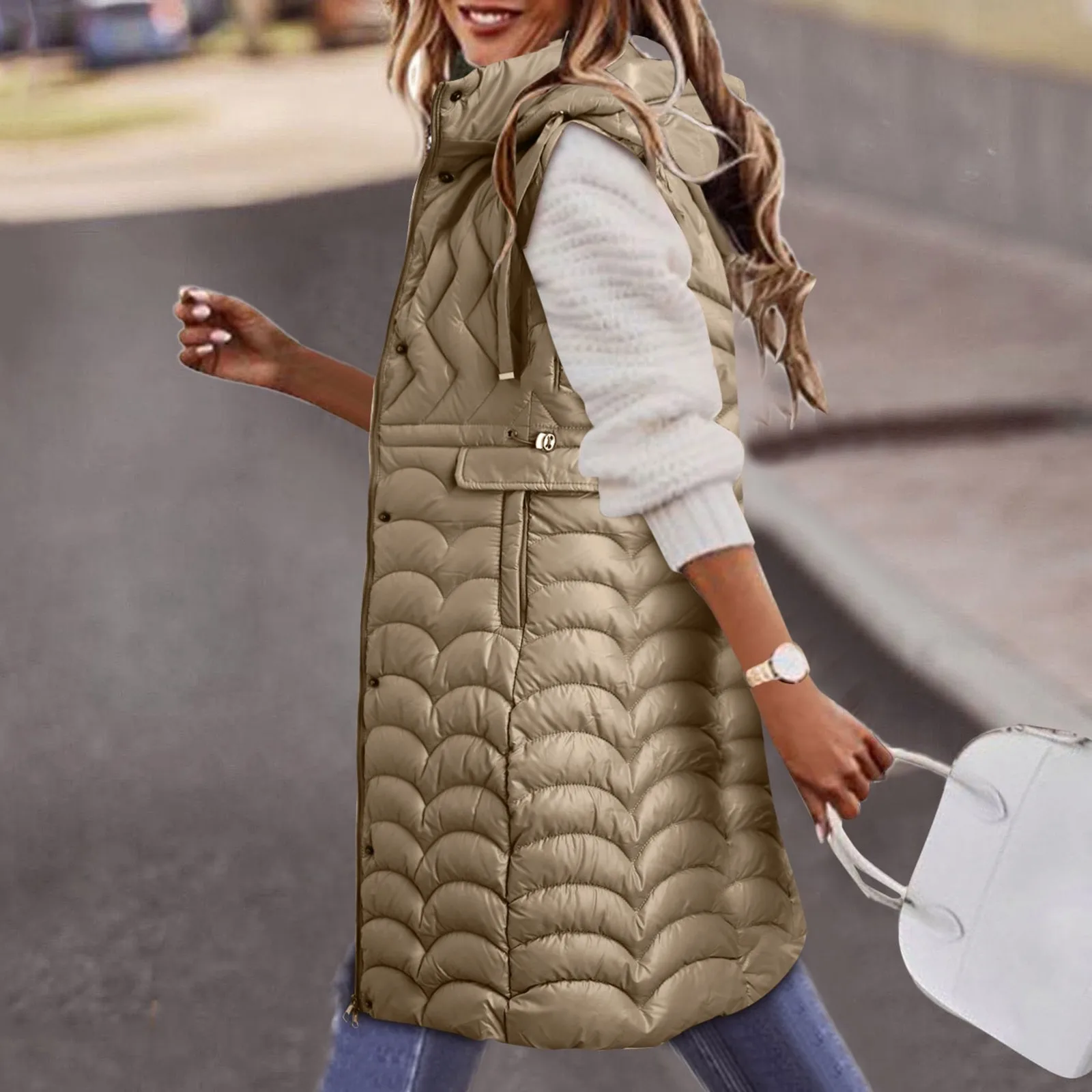 

Women's Vest Jacket Down Waistcoat Winter Sleeveless Parka Jacket Fashion Casual Hooded Long Coat Female Quilted Vest Outwear