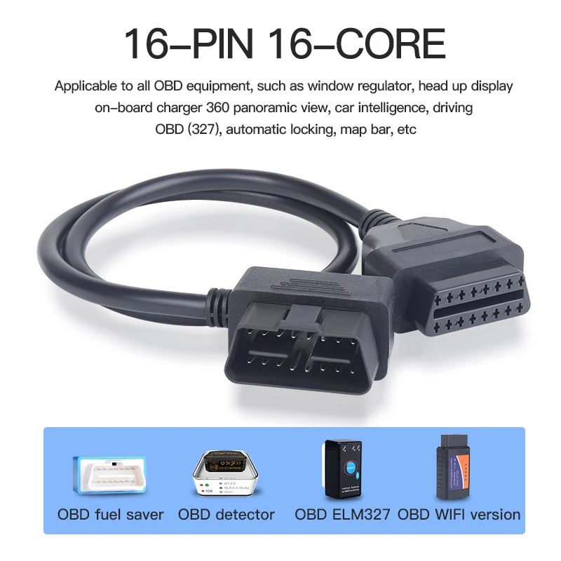 Jieyuan OBD16-Pin Male To Female Conversion Cable OBD2 Extension Cable Connector Adapter Used For Diagnostic Tools