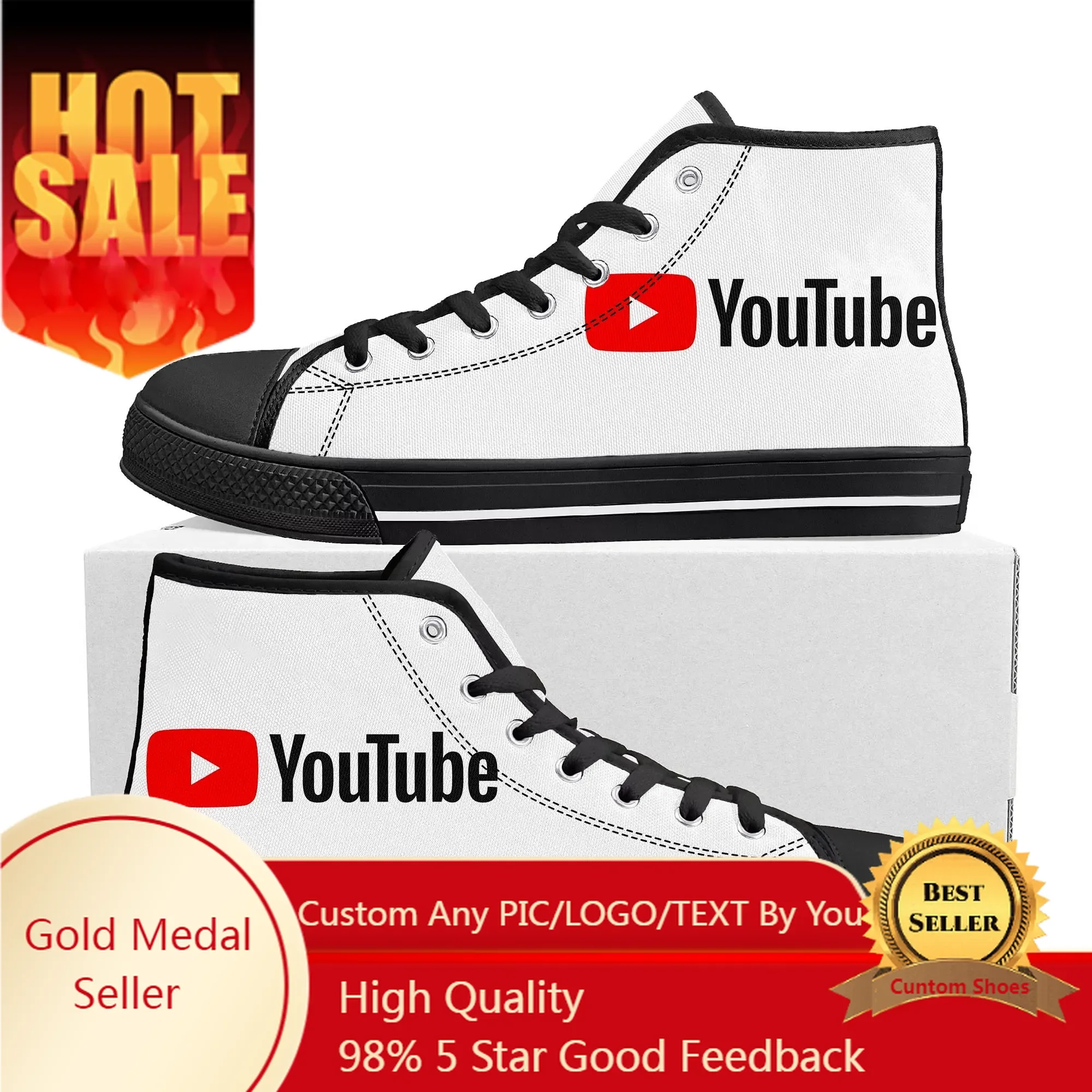 

YouTube Logo Design High Top High Quality Sneakers Mens Womens Teenager Canvas Sneaker Custom Made Shoe Casual Couple Shoes