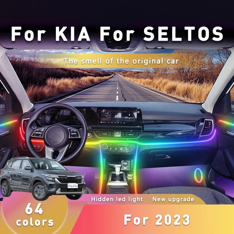 

FILIPLI For KIA SELTOS For 2023 64 RGB Night Driving Ambient Lights Multi Color Car Ambient Lights Strips With Bluetooth Control