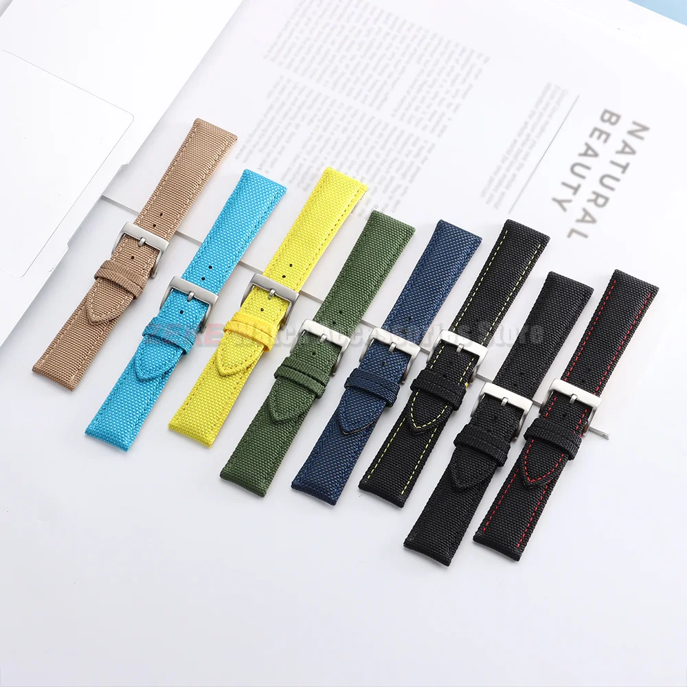 Waterproof Sailcloth Watch Band Nylon Leather Watchband 20mm 22mm Universal Straps for Men Women Sports Quick Release Wrist Belt