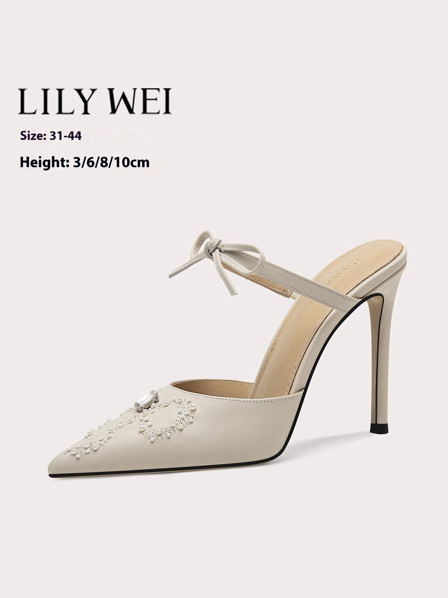 رقيقة عالية الكعب الصنادل الصيف وأشار الجلود اللؤلؤ القوس حجر الراين شباشب على الموضة مأدبة كبيرة الحجم صغيرة الحجم حذاء نسائي