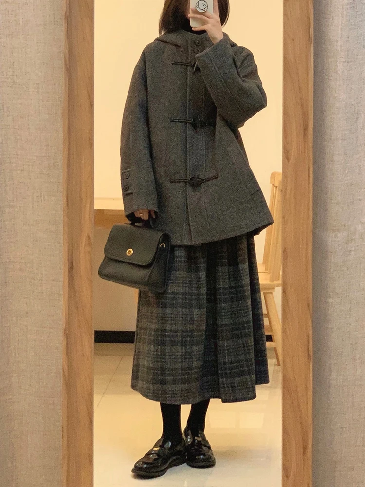 

Women's Thiened Winter Coat Korean Sle Loose Fit ey Woolen Jaet Button Closure Vintage Sle Long Sve Commute Wear