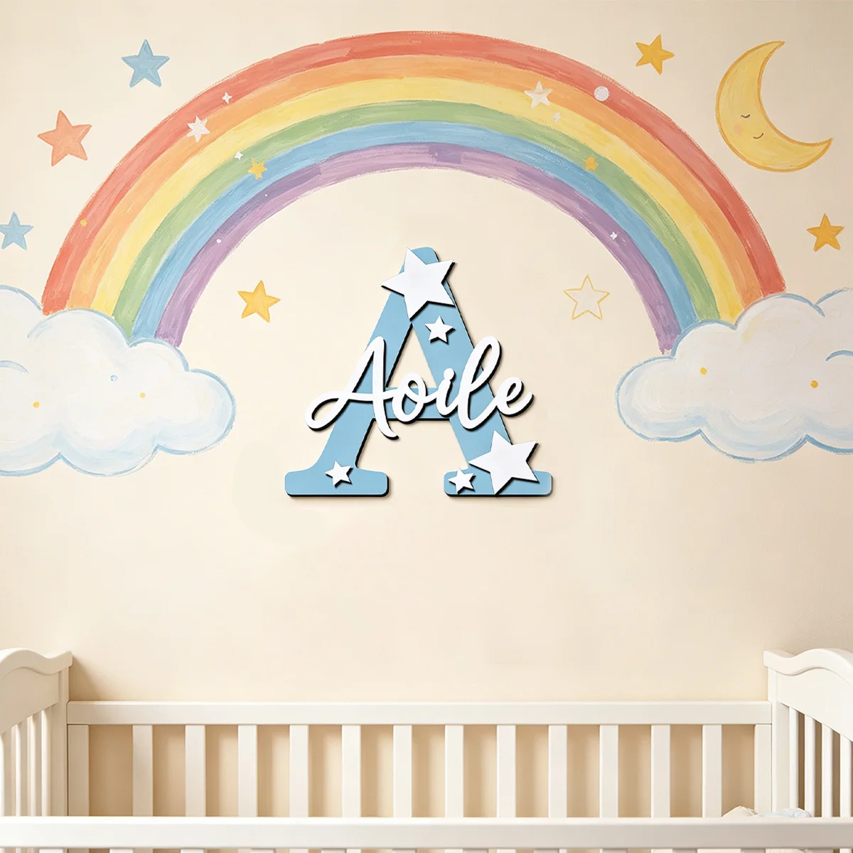 1pc Custom Star Initial Wooden Name Sign Personalized Custom Text Wall Hanging Decor Souvenir Gift view 5