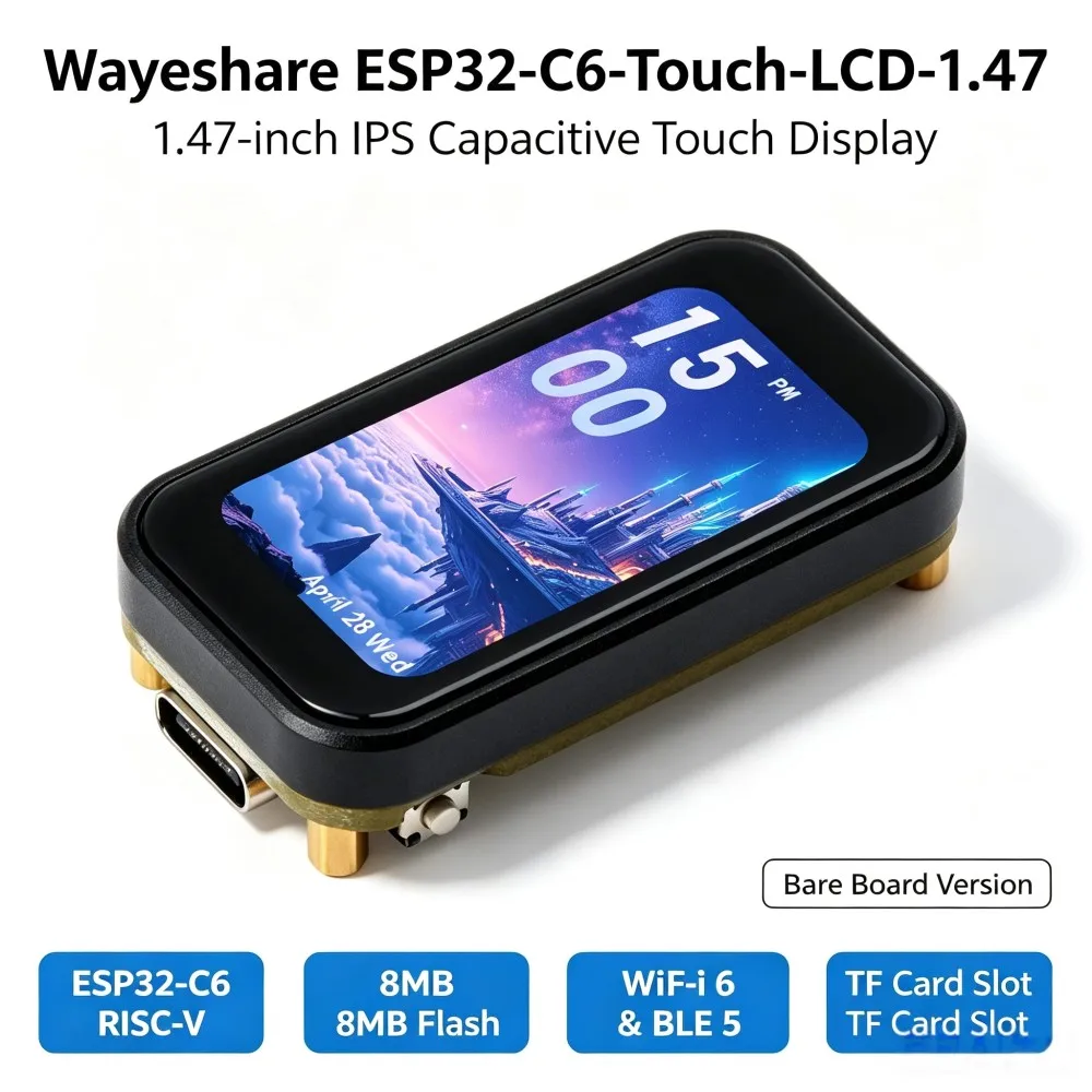 TISHRIC ESP32-C6 1.47-inch Touch Screen Development Board Pre-Soldered Head LCD 172X320 Colorful 262K WiFi6 160MHz RISC-V