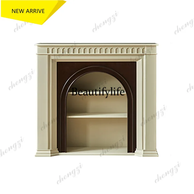a95 French cream style solid wood fireplace decorative cabinet retro living room side cabinet, fireplace rack