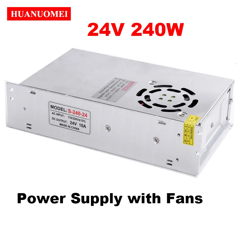 DC 10A 240W Power Supply 24V LED Driver Cooling Fans Aluminum AC110V 220V to DC24V Light Transformer for 5050 3528 Module Strip