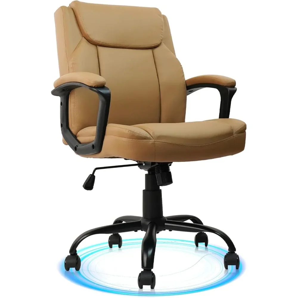 Executive Office Chair Swivel Adjustable Height Chair with Upholstery Fixed armrest Mid-Back Leather Thick CushionOffice Chair