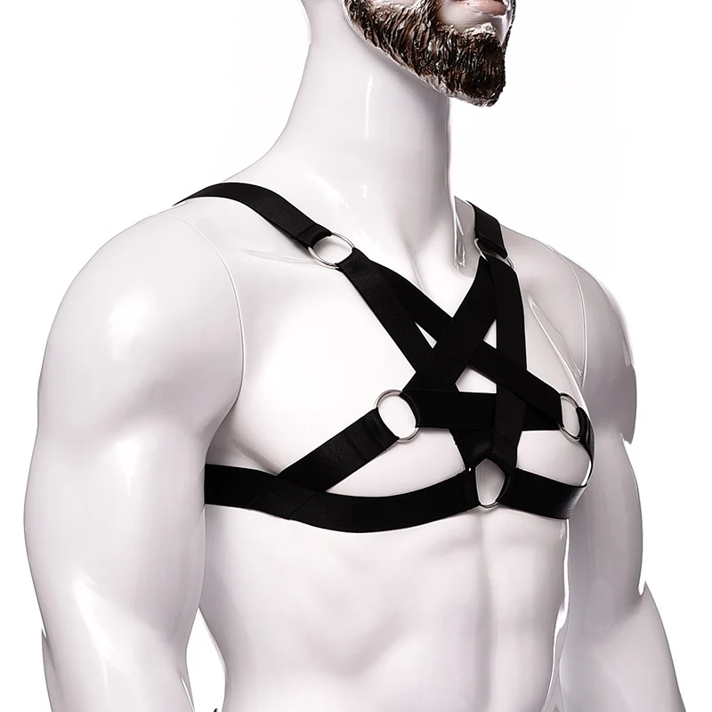 Men Adjustable Body Harness Belt Elastic Fetish Sexual Chest Gay Harness Body CagePentagram Strap Erotic Rave Costumes Gay Sex view 3