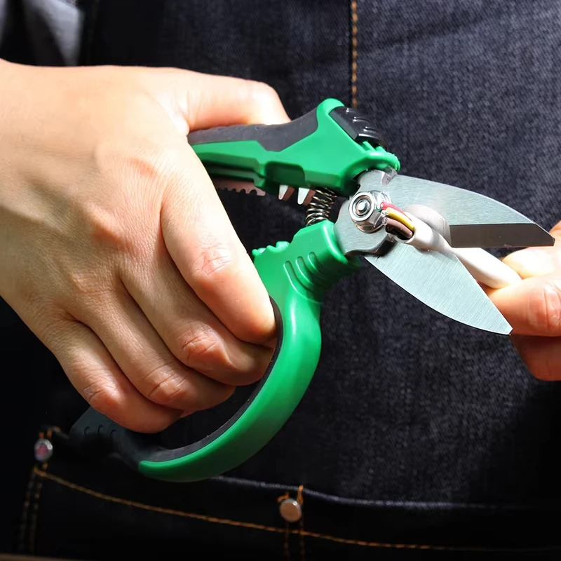 LAOA8-Inch Electrician Scissors Heavy-Duty Curved Shears with Labor-Saving Springs for Cutting Wire Cable Stripping And Crimping