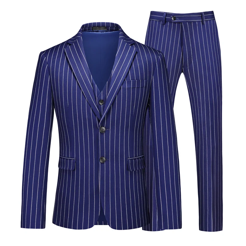 2026 New Men\'s Red Striped Three-piece, Wedding Business Men Sets, White Blue Black Terno Masculino Asian Sizes Costume Homme
