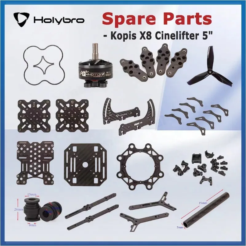 

Holybro Kopis X8 Cinelifter 5" Caged/Ducted Spare Parts Top/Bottom Plate F60 1750KV Motor Carbon Fiber Cage 5055S-3 Propeller
