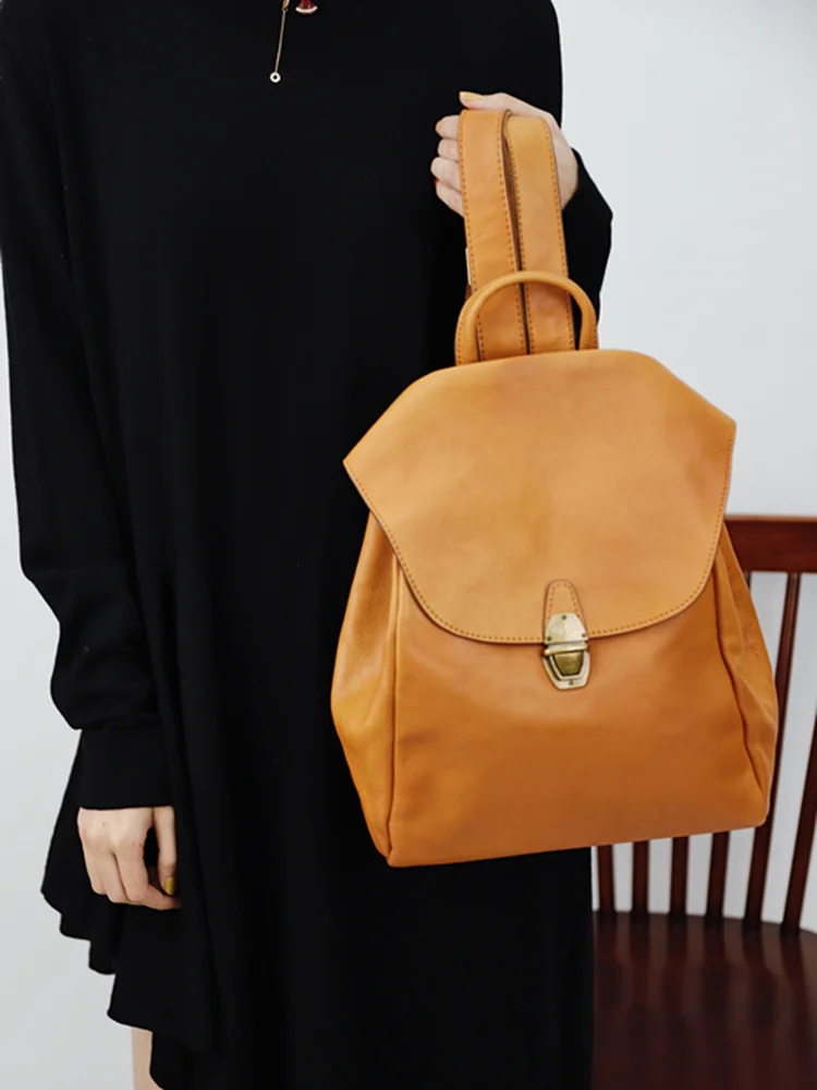 Simple vintage literary luxury genuine leather women's backpacks outdoor travel fashion handmade top layer cowhide bagpack