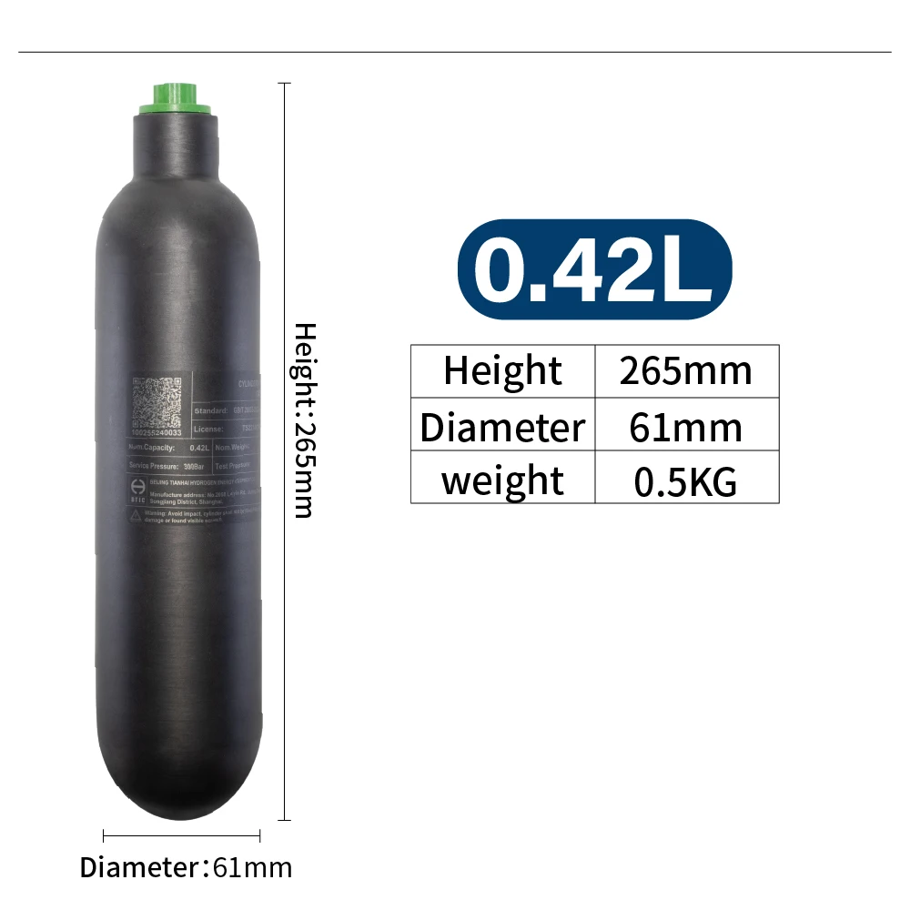0.36L/360cc, 0.42L/420cc, 0.5L/500cc 4500PSI 300BAR 30MPA nuevo tanque de aire de fibra de carbono M18 * 1,5 HPA tanque de buceo de Gas de alta presión
