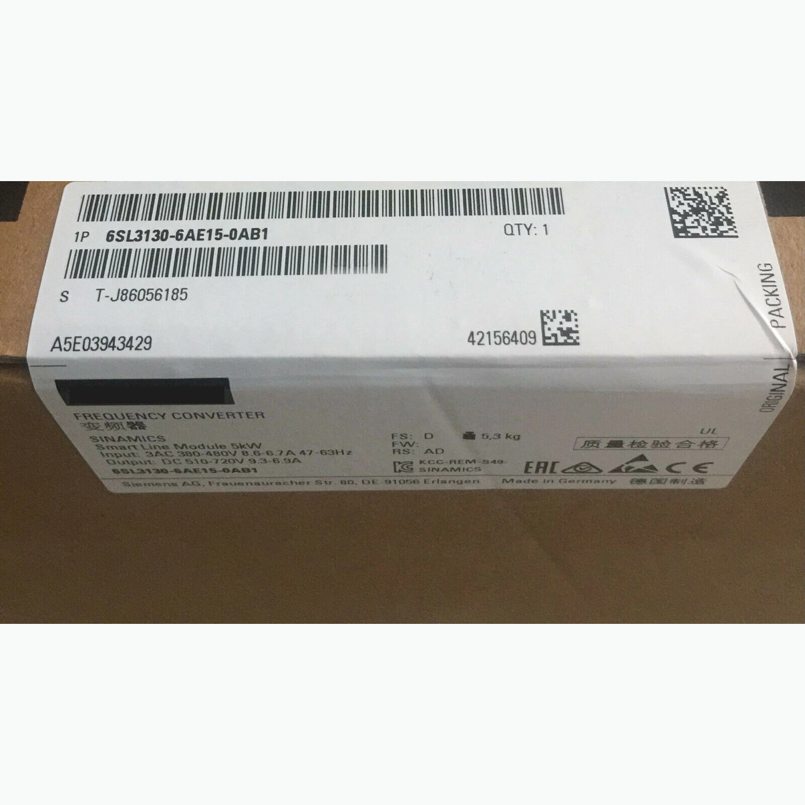 

1PC New In Box 6SL3130-6AE15-0AB1 One Year Warranty