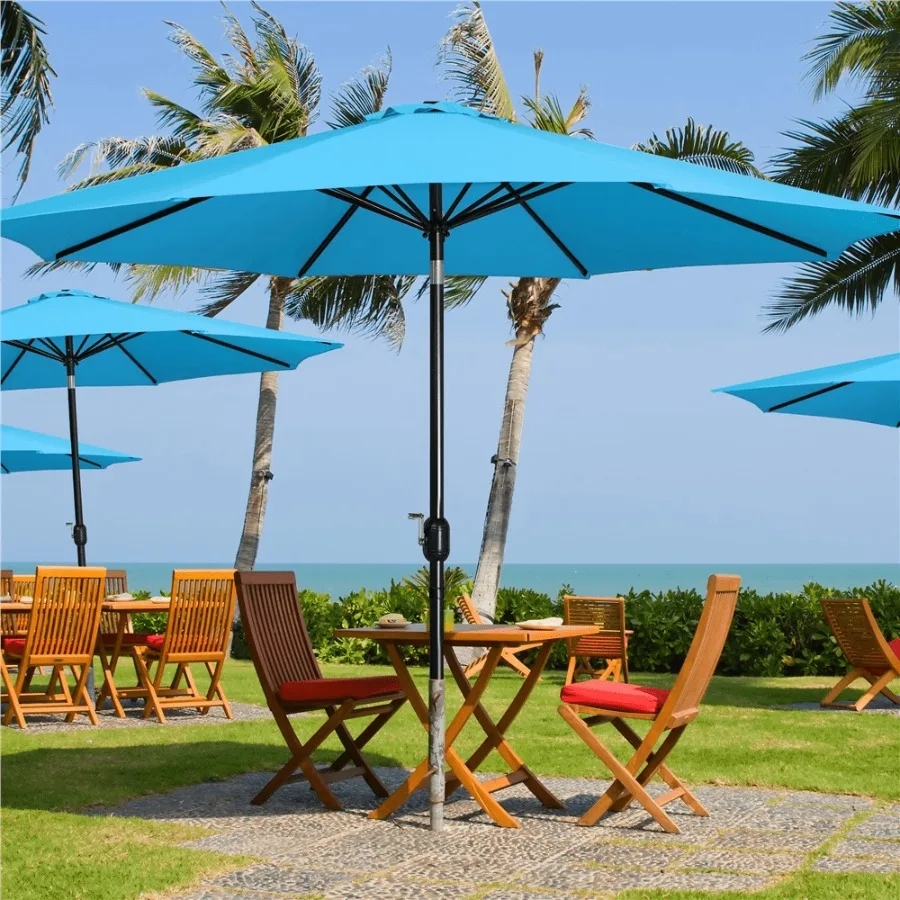 

11Ft Patio Market Umbrella with Push Button Tilt and Crank Sky Blue