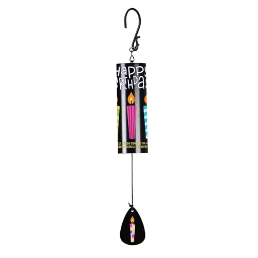 

Magnolia Garden 11-Inch Happy Birthday Candles Iron Wind Chime Festive Birthday Wishes Everywhere Outdoor Decor Black Metal Han