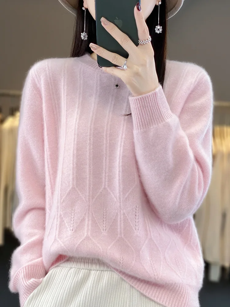 2023 New Autumn Winter Women Sweater O-Neck 100% Merino Wool Thick Warm Twist Cashmere Knitted Jumpers Casual Korean Fashion Top