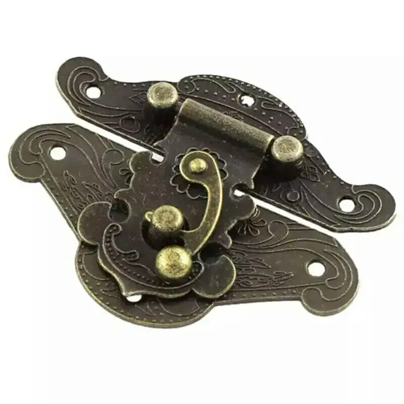 Fotografia 7: 5/10 pçs vintage metal ferragem móveis caixa de madeira saco de couro ferragem decorativa trava fechos bloqueio cadeado ferrolho com parafusos