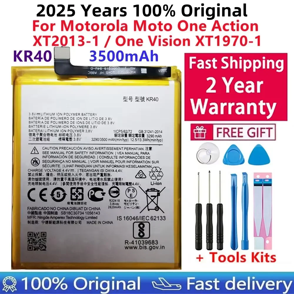 100% Original New 3500mAh KR40 Mobile Phone Replacement Battery For Motorola Moto One Action XT2013-1 / One Vision XT1970-1