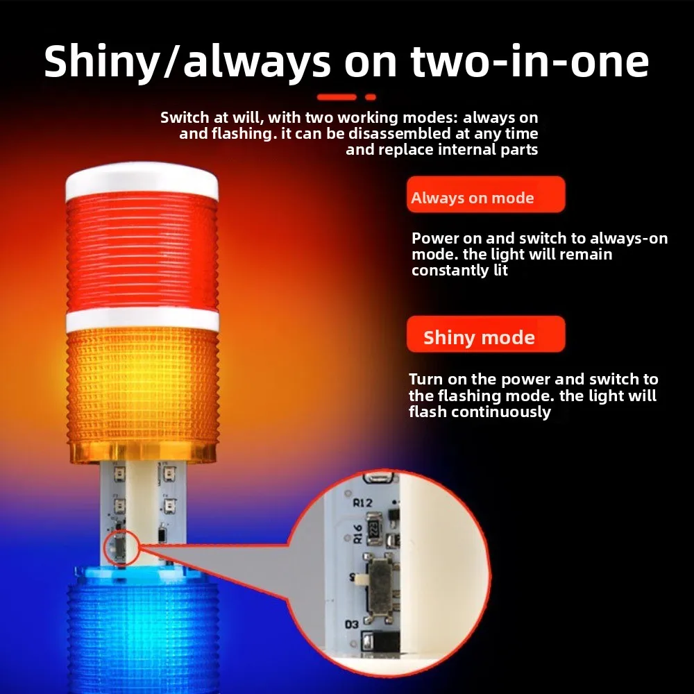 

180 Rotatable Led Signal Tower Light DC12-24V AC220V with Buzzer Signal Warning Lights Steady Flashing Industrial Signal Lamps