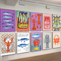 Colorful Sardine Lobster Fish Ocean Animal Poster Home Living Room Bedroom Bar Cafe Art Decor