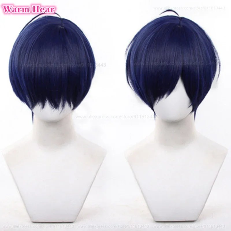 Yuuki Makoto Synthetic Game P3 Short 32cm Blue Black Wig Sakuya Shiomi Heat Resistant Hair Halloween Party Cosplay Anime Wigs