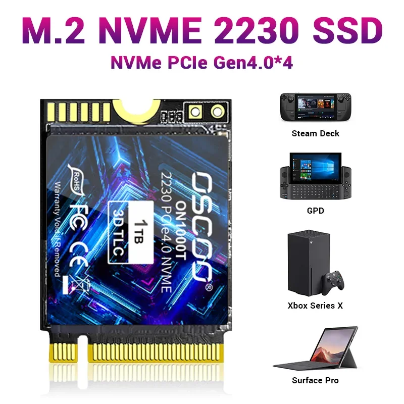 OSCOO-SSD M.2 2230 para Steam Deck NVMe PCIe4.0, 512gb, 1TB, con alta velocidad de hasta 5200 MB/s, clave M, TLC, especial para reproductor de juegos