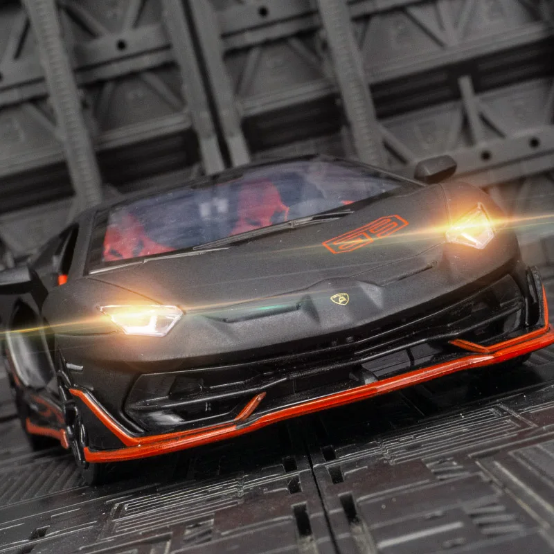 

Модель раллийного автомобиля Lamborghini SVJ из сплава металлов, масштаб 1:24, с открывающимися дверями и багажником, со звуковыми и световыми эффектами, автомобильный декор.