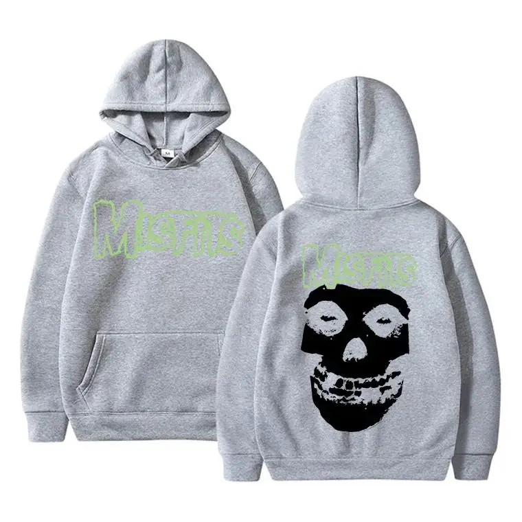 Horror Punk Misfits Skull Graphic Print Hoodie Men Gothic Vintage Loose Hoodies Male Fleece Cotton Clothes Men\'s Rock Sweatshirt