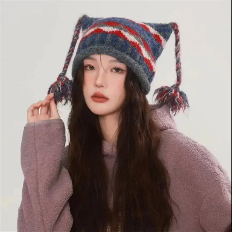 652F Unique Knit Hat Hip Hop Skull Caps Highlight for Trendsetting Pullover Warm Skull Caps Knitted Hat Party Club