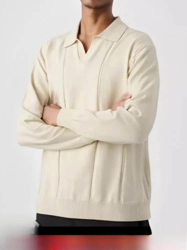 

Loose Breathable Knitted Sweater Men's Casual Sle Sea Gull Collar Line Faionable Comfortable Long Sve Top