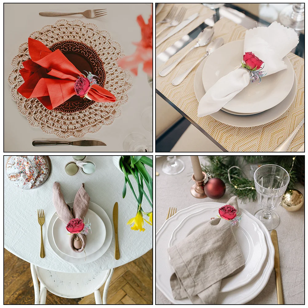 

2Pcs Artificial Floral Napkin Rings Dining Table Napkin Holders for Restaurant Hotel Home Use Decorative Serviette Ring
