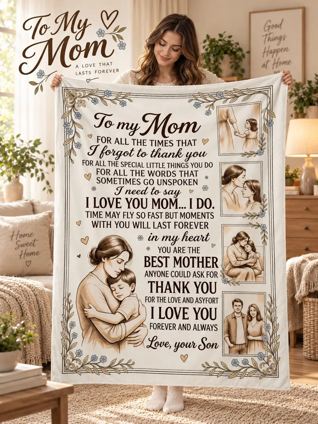 Best Mom Gift Flannel Blankets & Throws for Mom Gift Mother Appreciation Blanket for Mom Grandma Mother Family Loved One Birthday Anniversary Christmas Thanksgiving Gift Home Decor Living Room Bedroom Sofa Couch Bed Cover Cozy Warm Keepsake Sentiment