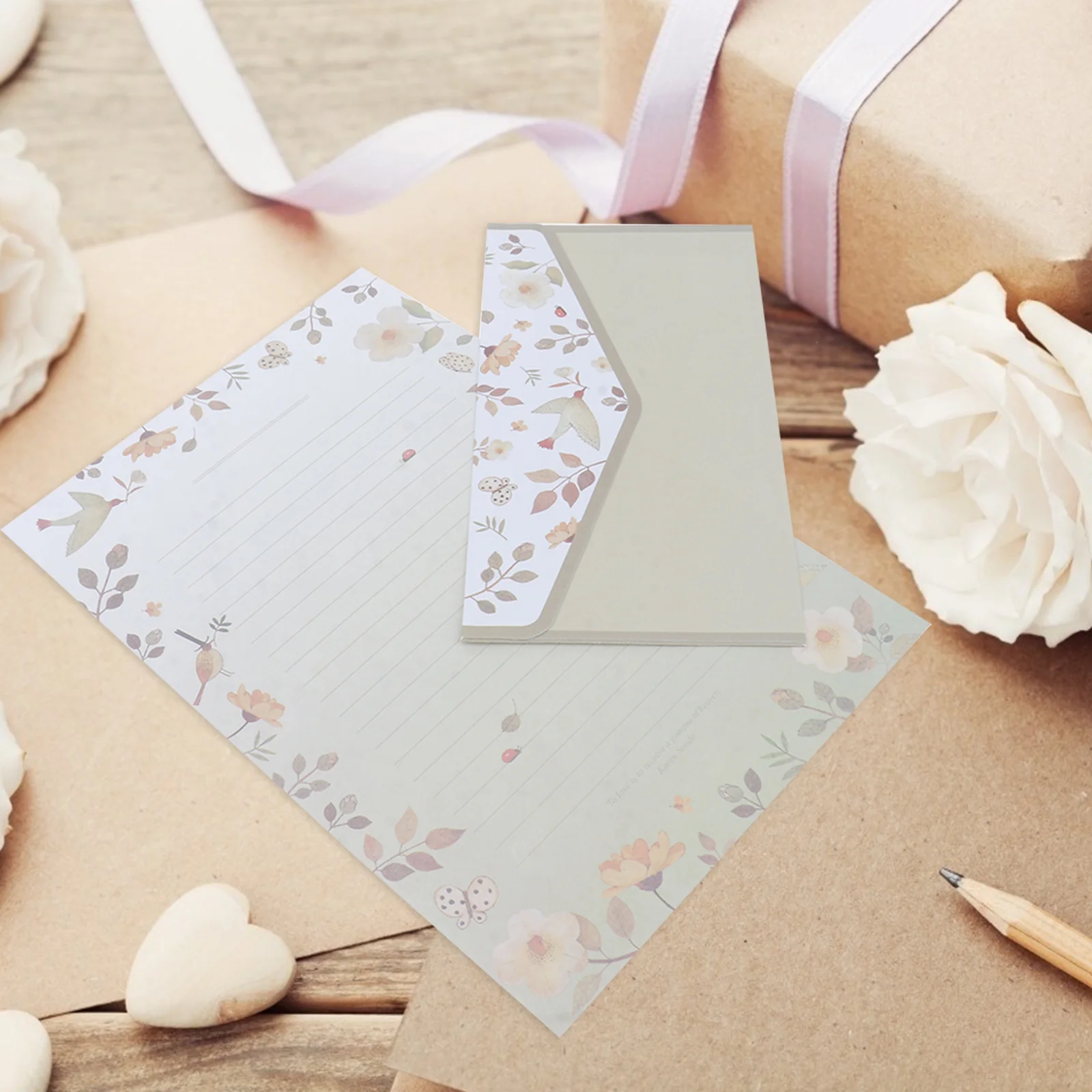 5 Sets/45pcs Flower Printing Envelope and Letter Paper Lovely Writing Stationery Envelopes Kit School Stationery for School (15