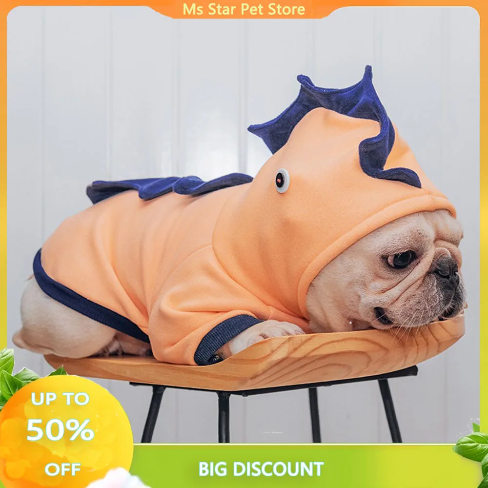 Halloween Dinosaur Cartoon Hoodie, Plush Elastic Cotton Pet Coat, Funny Dog Coat, High Quality, Autumn, Winter