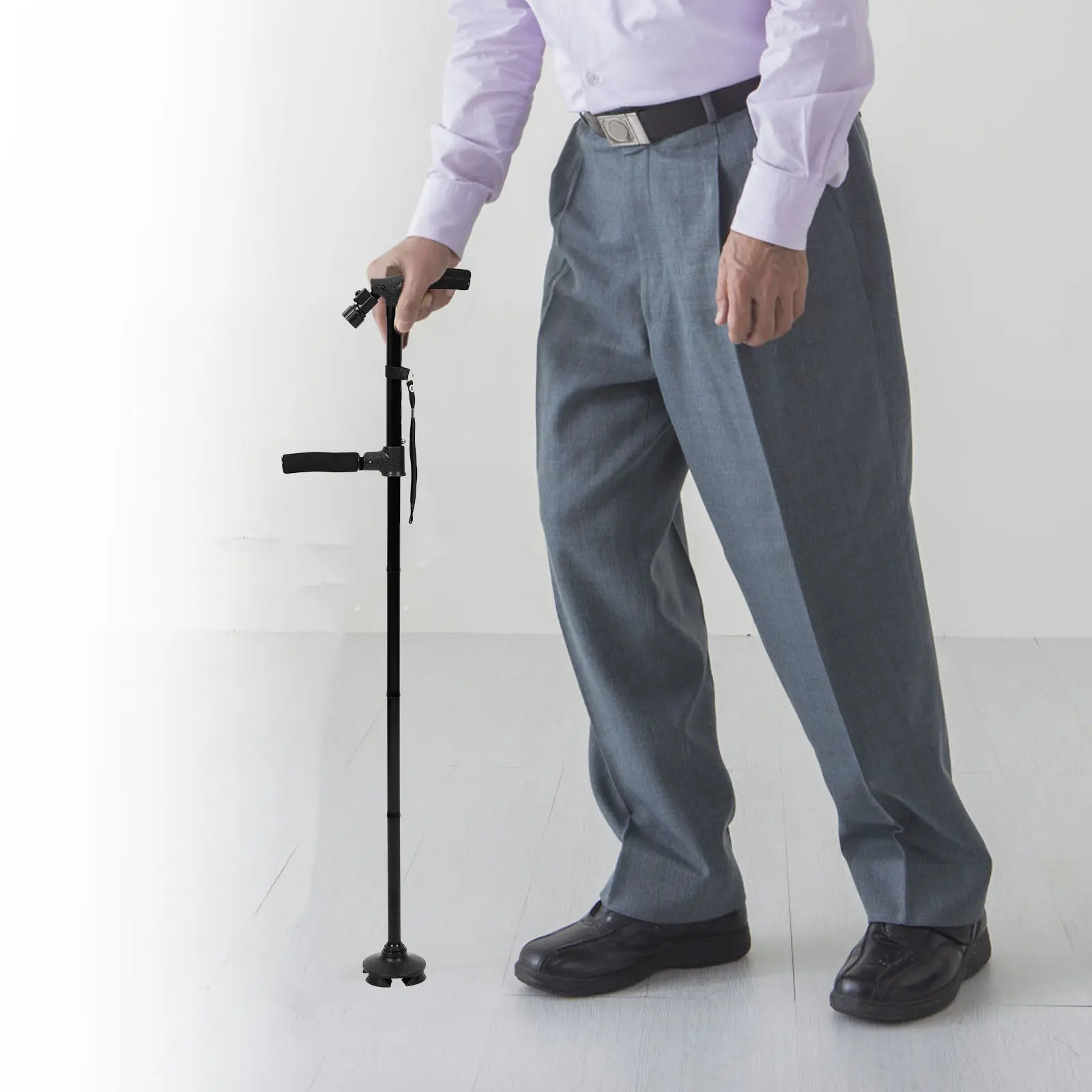 Folding Walking Stick with LED Light Adjustable Non-Slip Ergonomic Senior Trekking Pole for Hiking Mountaineering Camping