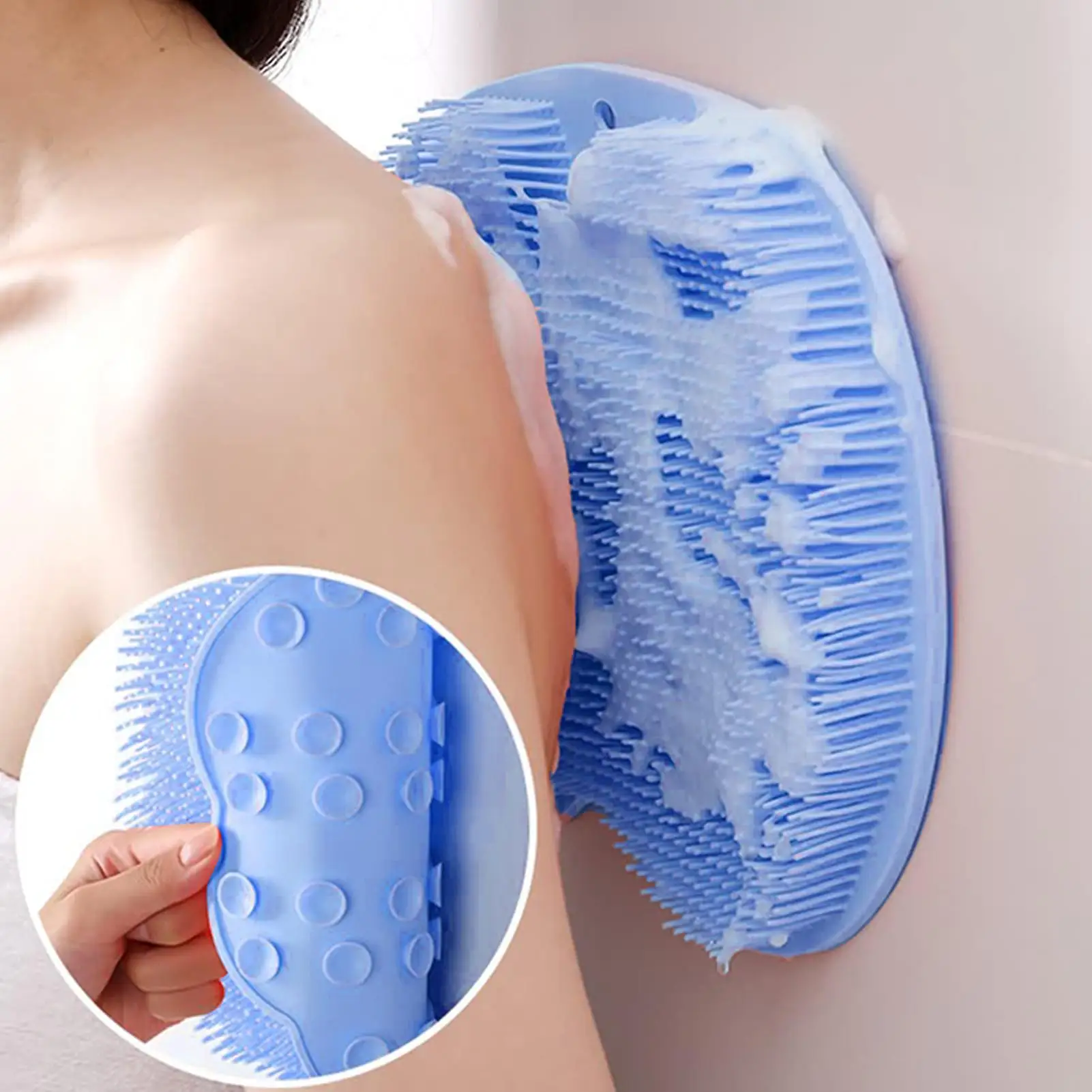 Exfoliante de ducha, masajeador, raspador, alfombrilla antideslizante para baño, cepillo de masaje para espalda, cepillo de silicona para lavar pies, herramienta de limpieza corporal para baño