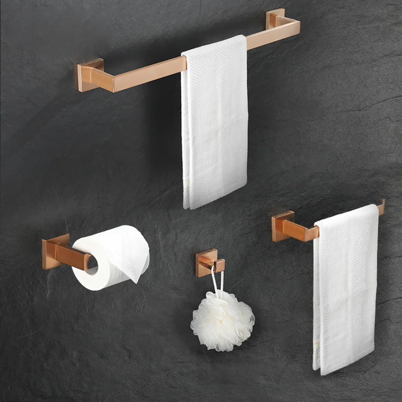 

Rose Gold Bathroom Hardware Accessories Towel Bar Rack Shelf Wall Mounted Hand Towel Rack Roll Paper Holder Robe Hook Hanger Set