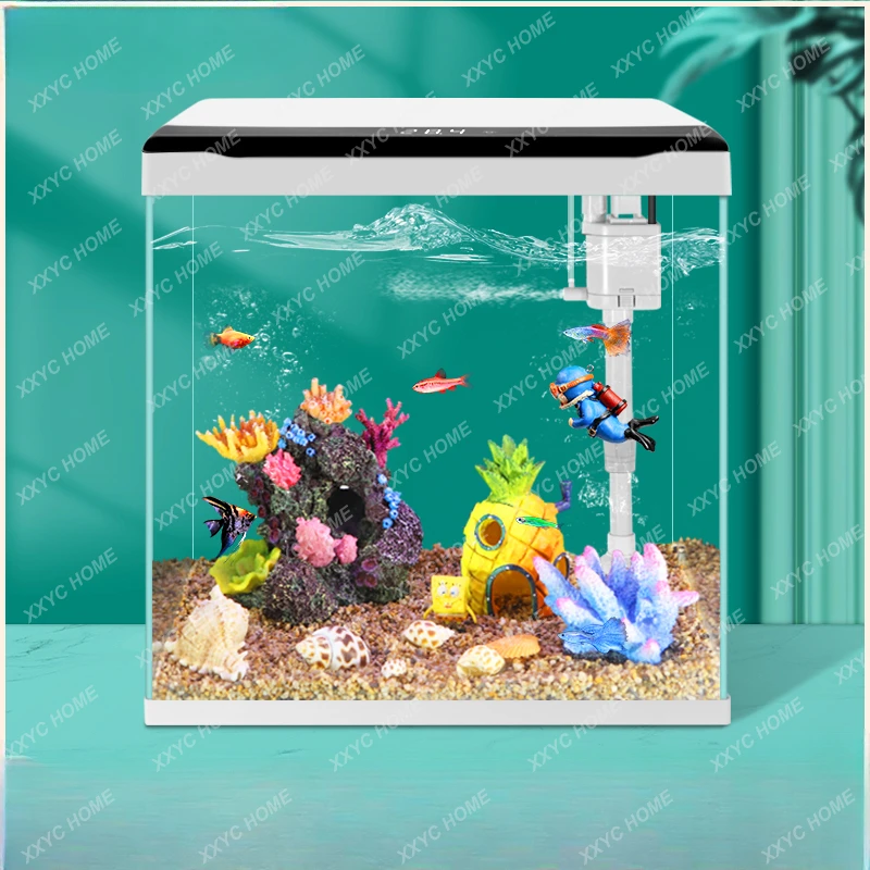 Super White Glass Small Fish Tank Living Room Desktop Household Aquarium Ecological Change Water Fish Globe