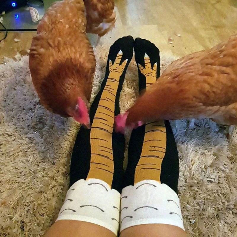 Fashion Chicken Paws Feet Long Socks Women 3D Print Socks Funny Cartoon Cotton Creative Claw Ladies Above Knee High Sock носки