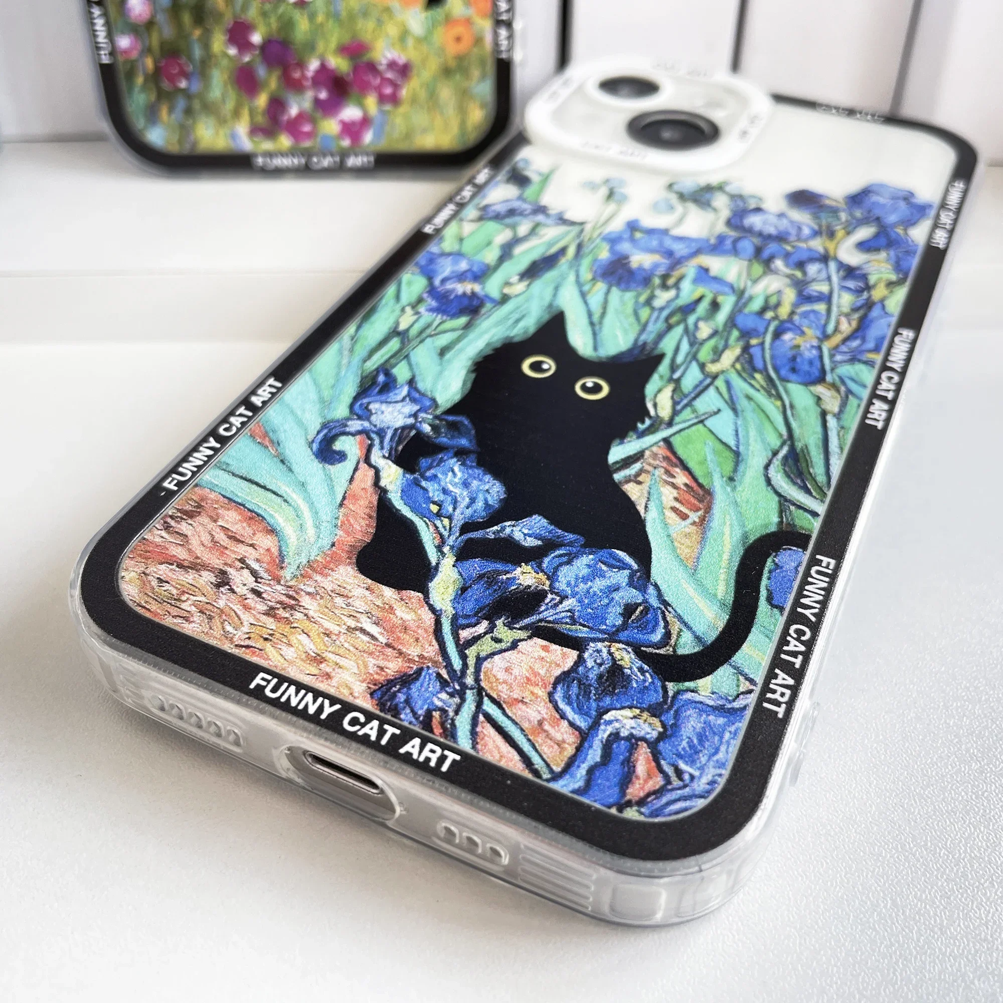 Claude Monet Van Gogh Funny Cat Art Phone Case For iPhone 16 15 14 13 12 11 Pro Max Mini XS X XR SE 7 8 Plus Clear Soft Cover